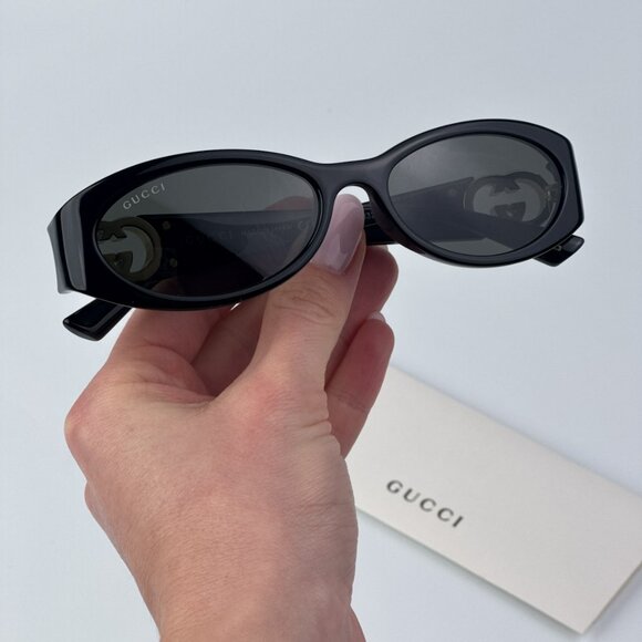 Gucci Women Black Grey Oval BRAND NEW Sunglasses GG1660S 001 - Picture 1 of 12